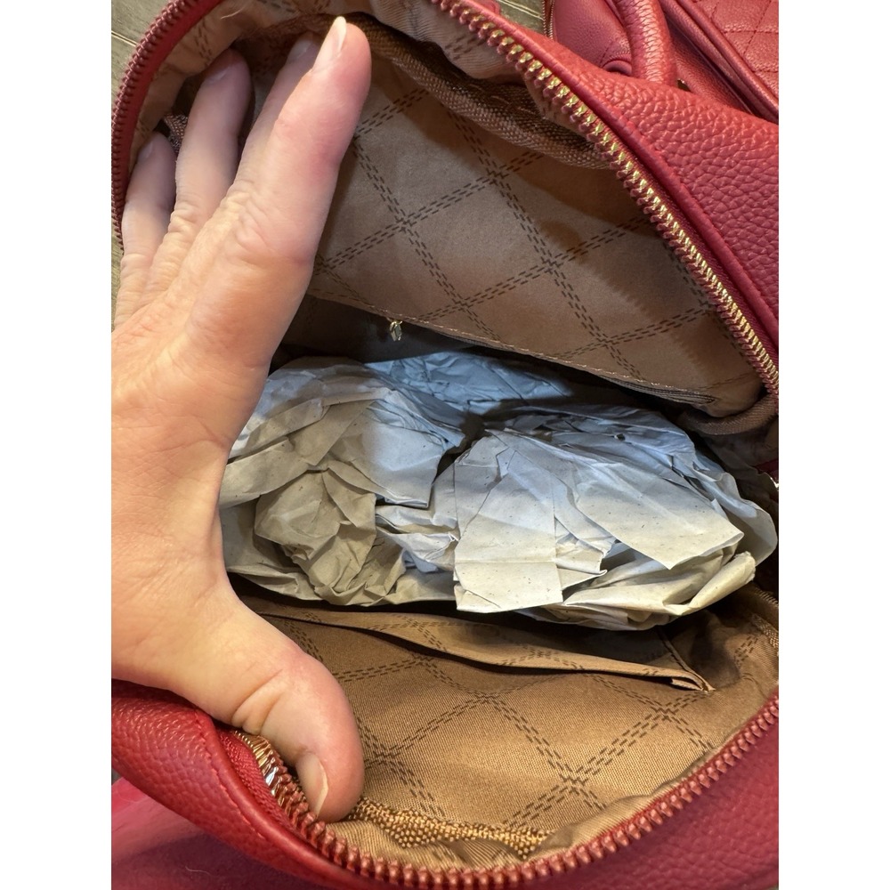 Red Quilted Mommy And Me Backpack Nesting 3 Pieces Vegan‎ Leather PETA Approved - Picture 11 of 16